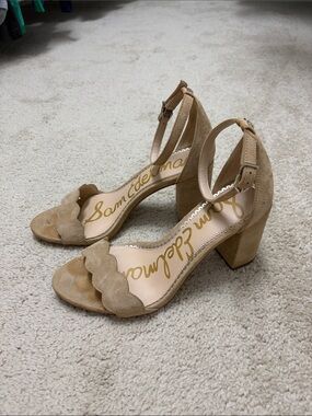 Sam Edelman Tan Scalloped Suede Block Heel Sandals